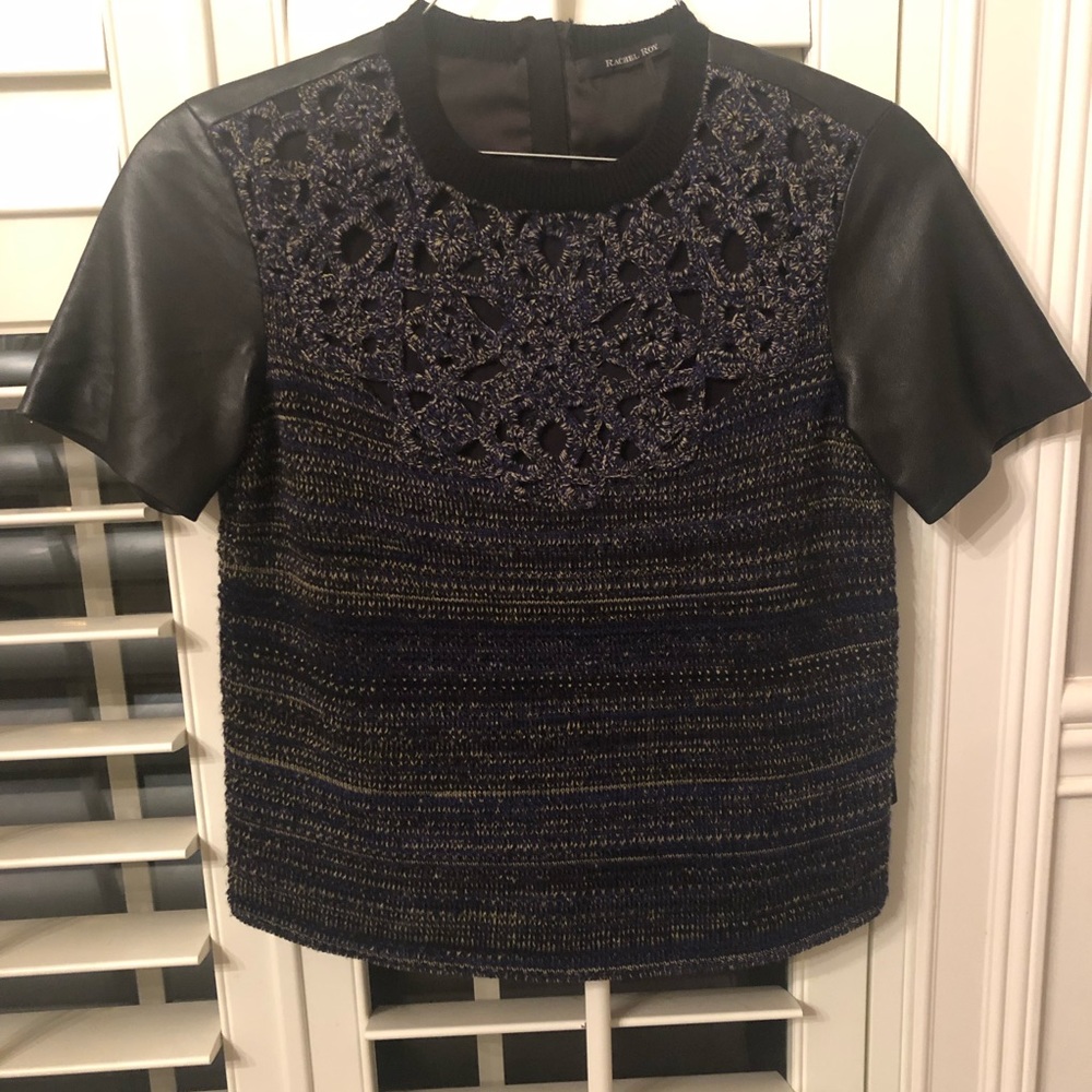 Rachel Roy Knit and Leather Top
